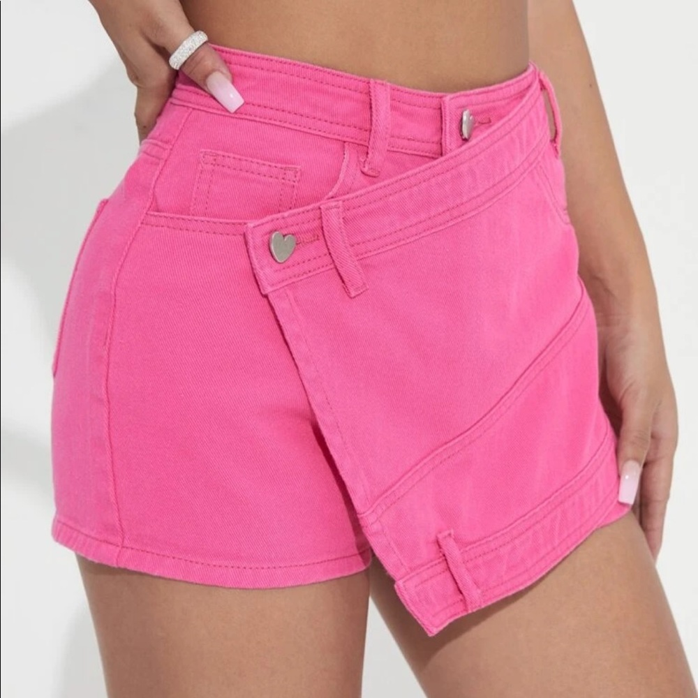 Pink denim skort